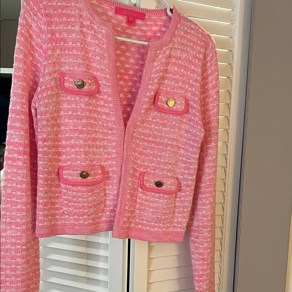 Lilly Pulitzer Pink and White Cardigan - Picture 1 of 4